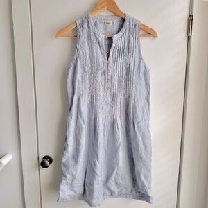 Faherty Blue Mini Stripe Linen Isha Shirt Dress Pockets Boho Mini XS